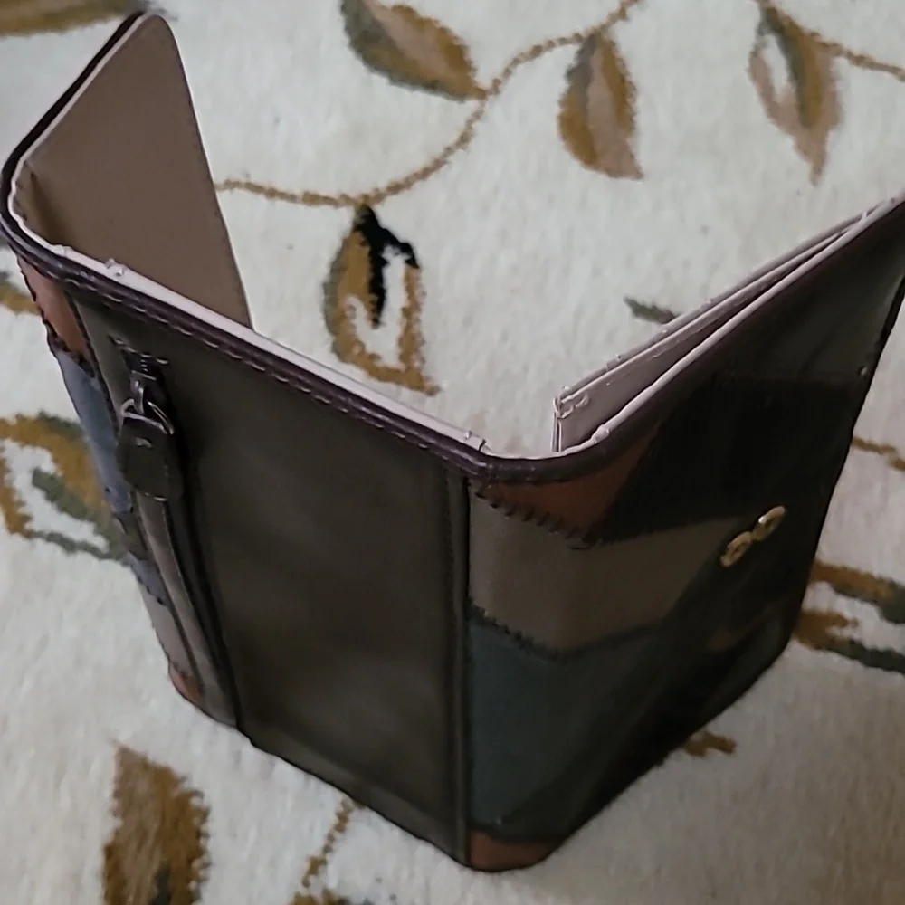 Liz Claiborne Women Brown Multicolor Patchwork Tri Fold Long Faux Leather Wallet